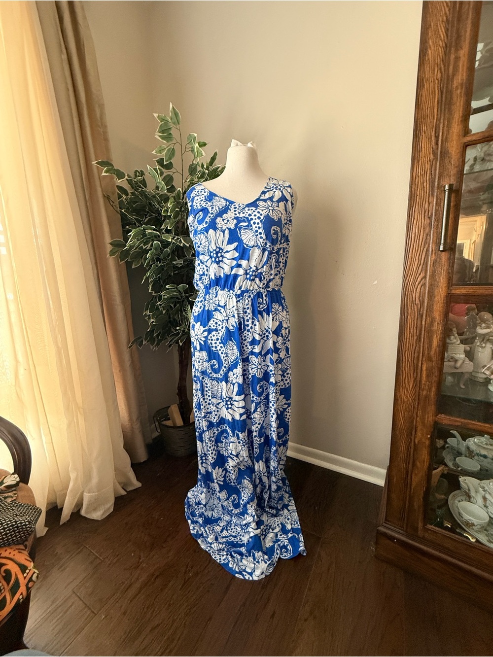 Lilly Pulitzer Royal Blue and White Floral Maxi Dress - Size XL
